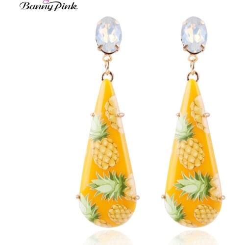 Banny Pink Cute Pineapple Flower Birds Statement Dangle Earrings For Women Chunky Waterdrop Drop Earrings Ethnic Earrings Gift