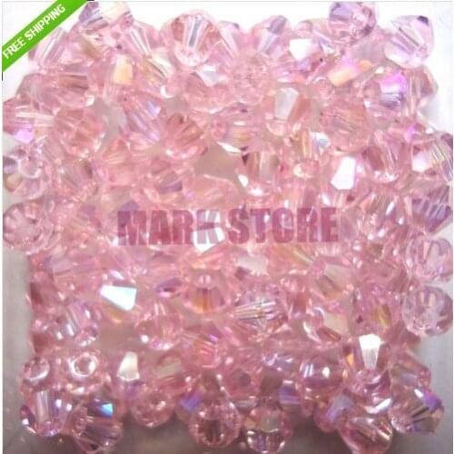 Free Shipping 600Pcs Bicone Faceted Glass Crystal Spacer Beads Charms 4mm Pink AB Coating For Jewelry Making Craft DIY