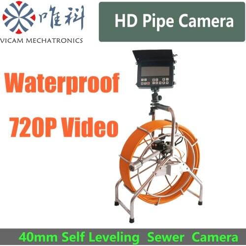 Free shipping Vicam 60m cable sewer push camera 8inch HD color screen plumbing camera with 40mm self leveling camera head