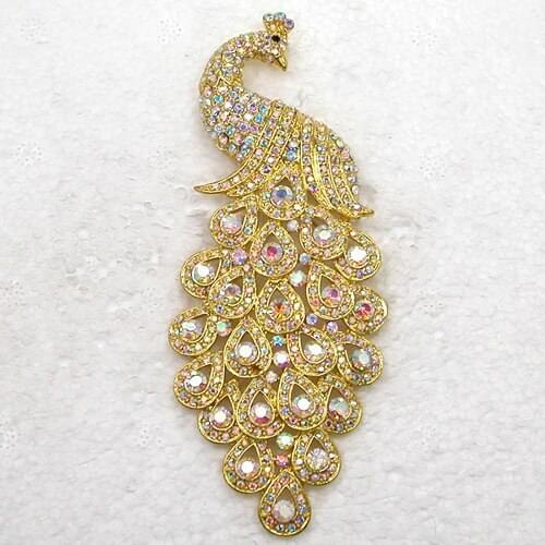 Wedding Party brooch Clear AB Rhinestone Huge big peacock Pin brooches C762 F2