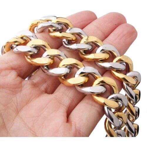 13/15mm High Quality 316L Stainless Steel Gold Silver Color Cuban Curb Link Chain Mens Jewelry Necklace Or Bracelet Wholesale