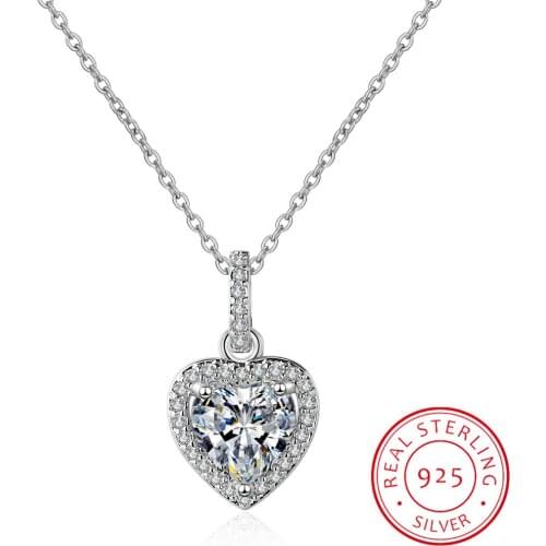 Top quality 925 sterling silver forever love heart big single cz charm pendant necklace dainty jewelry for women lady valentine
