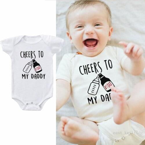 DERMSPE Toddler Baby Boys Girls Short Sleeve Cute Print Letter Cheers To My Daddy Romper Jumpsuit Clothes Outfits White
