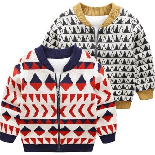 Childrens sweater boy Plush knitted sweater cardigan coat winter sweater