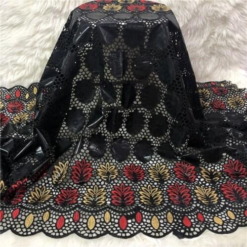 Hot selling 2020 design fabric with stones embroidery lace cotton bazin riche dress material 5 yards per piece