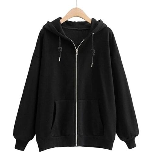 Indie 90S Streetwear Fashion Hoodies Y2K Women Solid Sweatshirts Long Sleeve Pockets Zipper Hoody Outwear