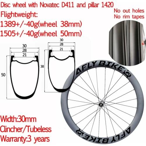 Super Light AFLY Width 30mm 700C Carbon Road Bike Disc V Brake Clincher Tubeless Wheels 38/50mm Wheelset Rim Pillar 1420