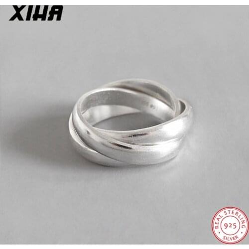 S990 Sterling Silver Large Three Circles Interlocked Ring for Women Size 5 6 7 8 Wife Anniversary Gift Fashion Statement Jewelry