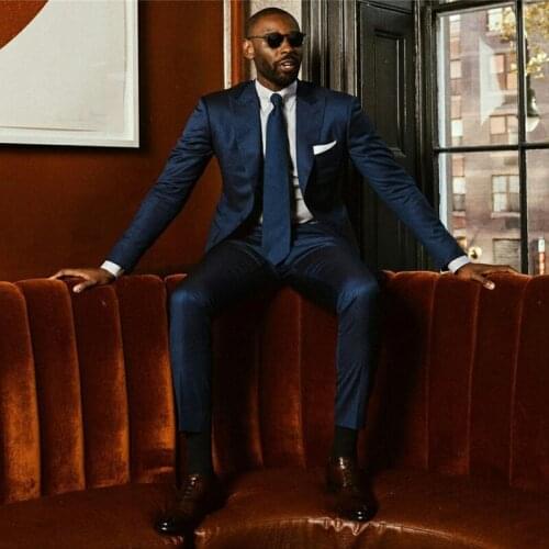 Fashion Navy Formal Mens Pants Suits Plus Size Groom Best Man Coat Business Wedding Blazer (Jacket+Pants)