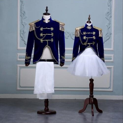 Hot New Men And Women Performance Studio Photo Studio Military Suit Navy Formal Dress Tuxedo Singer Stage Costume Wedding Dress