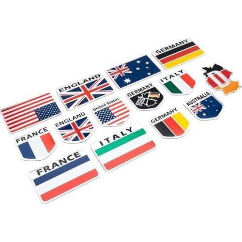 20x 3D Aluminum Sweden Germany Japan England France Italy Spain Russian Greece National Flag Sticker For Car Decals and Stickers