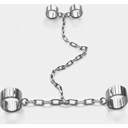Slave bdsm metal hand ankle cuffs stainless steel handcuffs leg irons shackles torture devices bondage restraints sex tools