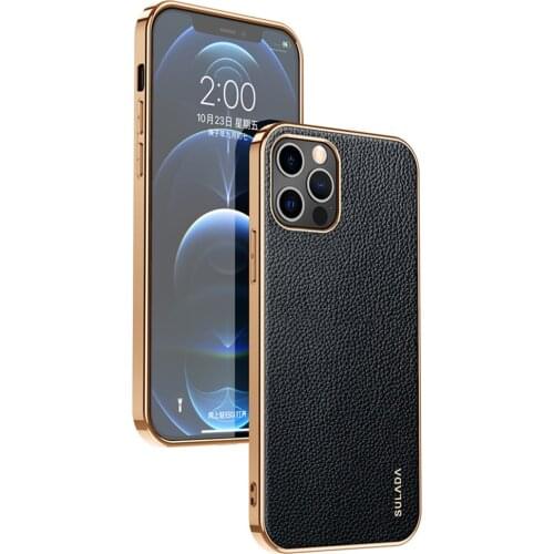 Luxury Brand New for iPhone 13 12 Pro Max Case 12 Mini Elegant Leather Lychee Cover Streamer Plating Business Fasihon Nobal