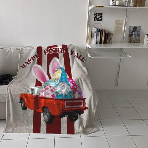 Easter Stripes Truck Gnome Throw Blanket Home Sofa Decor Blanket Portable Soft Bedspread Microfiber Flannel Blankets for Beds