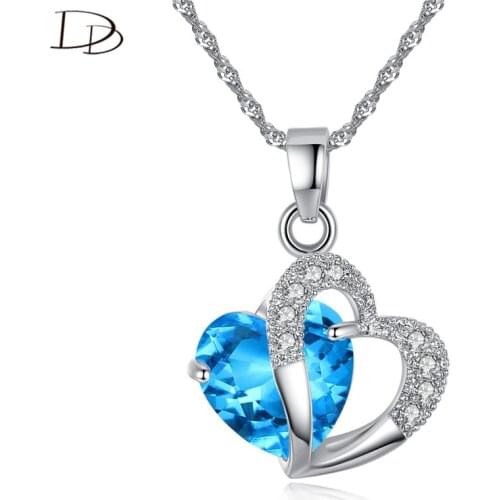 DODO Colorful AAA Zircon Heart Necklaces For Women Purple Pink Crystal Water-wave Chain Choker Necklace Fashion Jewelry N09