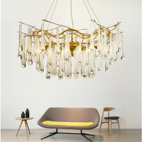 Postmodern light luxury crystal pendant drop chandelier designer hall model room personality branch creative lamps