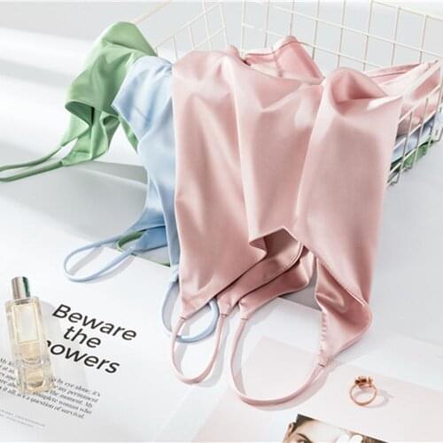 Spaghetti Strap Top Women Halter V Neck Basic White Cami Sleeveless Satin Silk Tank Tops WomenS Summer Camisole Plus Size