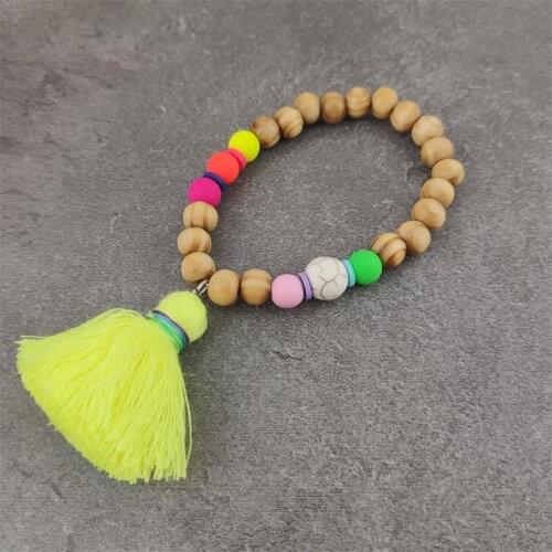 Bohemian Stone bracelet charm wooden beads Bracelet Hand Braided Shining Tassel Lucky bracelet
