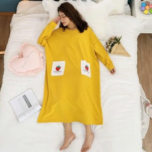 Spring Autumn Cotton Nightdress Nightgown For Women Long Sleeve Loose Home Wear Pregnant woman Sleepwear Casual Sleepdress