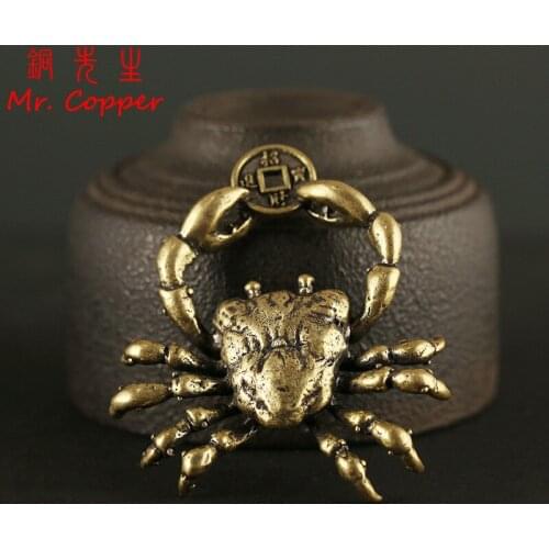 Vintage Brass Crab Figurines Miniatures Lucky Feng Shui Office Desktop Ornaments Decoration Accessories Copper Simulation Animal