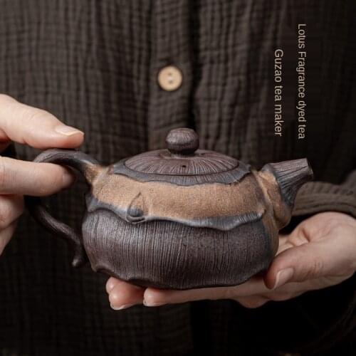 Japanese Gilding Iron Glaze Lotus Incense Handle Pot Ceramic Kung Fu Teapot Single Teapot Hand Ewer Pu'er Tea Making Device