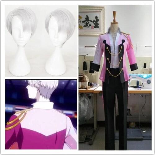 YURI!!! on ICE Victor Nikiforov Coat Jacket T-shirt Pants Uniform Swallowtail Suit Outfit Anime Cosplay Costumes Wig + Wig cap