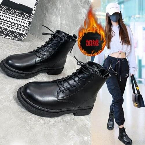 Ankle Round Toe Women Boots Winter Warm Lace-Up Boots Boots Square Heel Zipper Middle Heels Ladies Fashion Black Brown Boot