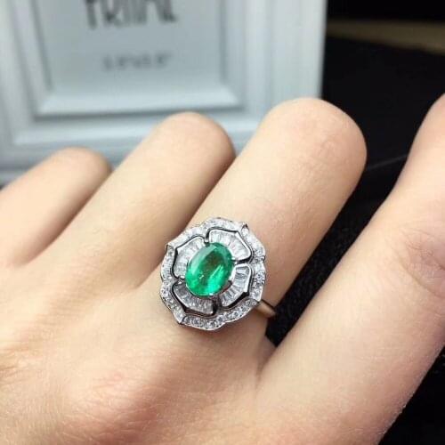 Fashion elegance Sunflower Natural green emerald gem Ring S925 Silver Natural Gemstone Ring girl Womens party Rings Jewelry
