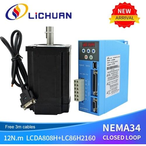 2 phase 50~80VAC 8A Nema34 Stepper Servo Motor 12nm Servo Motor LC86H2160+LCDA808H Closed-loop step drive step servo motor kit