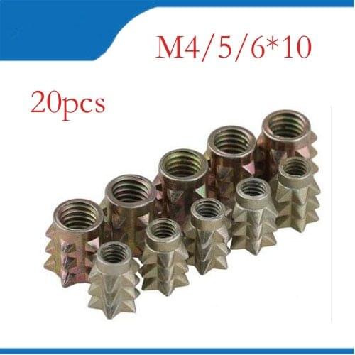 20Pcs M4/M5/M6*10 Zinc Alloy Thread For Wood Insert Spiked Nuts Furniture Link Nuts HW033