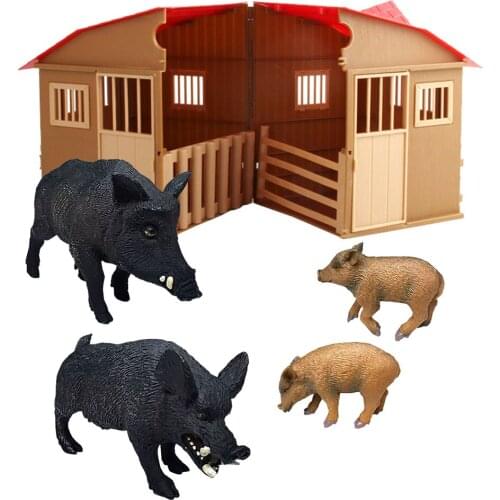 4PCS/set Animal Mini Zoo Little Wild Boar Pig Family Model Figure Doll Boys Girls Toys Scenario Car Ornaments Kids Puzzle Gift