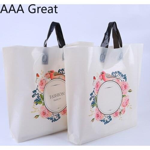 50pcs/Lot Plastic Gifts Bag Boutique Carrier Shopping Wedding Bags Print Plastic Gift Bags With Handle Flowers Pouches