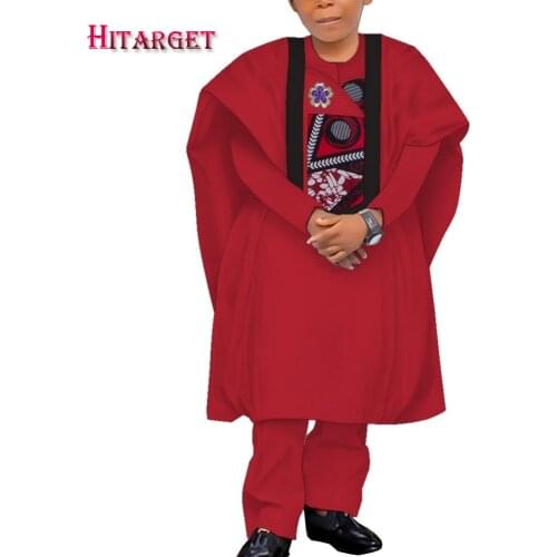 African Clothes for Children Boys Attire 3 Piece Sets Nigerian Robe Suits Traditional Bazin Riche Abaya Clothes Boy Gift WYT599