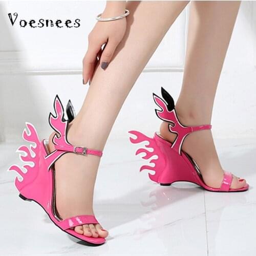 Voesnees 2020 Summer Womens Shoes Flame Sandals Women New Fashion Word Wedges Female High Heeles10cm Ladies Performance Shoes
