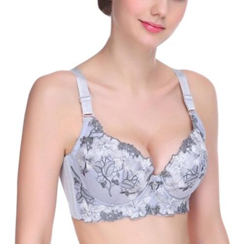 Deep-V Sexy Embroidered Push Up Bra Womens Padded Bra Underwire Floral Underwear 3/4 Cup Female Lingerie