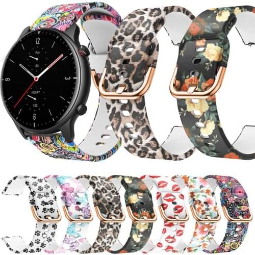 For Huami Amazfit GTR 2 / GTR 47mm Strap Stratos 3 2 Silicone Watchbands Printing 22mm watch band bracelet Replacement Wristband