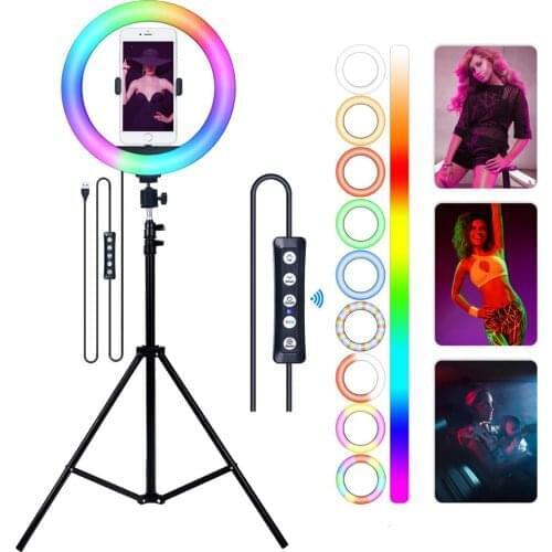 FOSOTO RGB Led Selfie Ring light With Holder USB Photographic Lighting Lamp Ringlight With Stand For Makeup Video Live Youtube