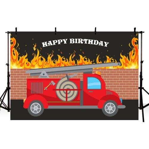 Photo Background For Birthday Photography Fire Truck Party Banner Decor Brick Wall Backdrop Boy Photo Studio Prop Background