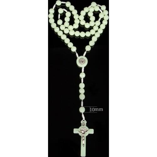 Brown Cats Eye Beads Luminous Rosary Necklace Men Women Catholic Christ Jesus Praying Cross Holy Virgin Pendant Jewelry Gift