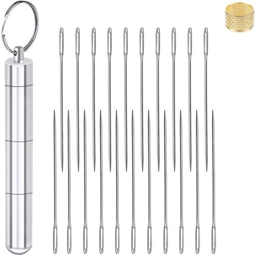 Dailylike 21PCS Large Eye Sewing Needles Sewing Sharp Needles Handmade Leather Needle Embroidery Thread Needle with Storage Box
