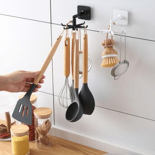 360 Degrees Rotated Kitchen Hooks Self Adhesive 6 Hooks Home Wall Door Hook Handbag Clothes Ties Bag Hanger Hanging Rack Tools