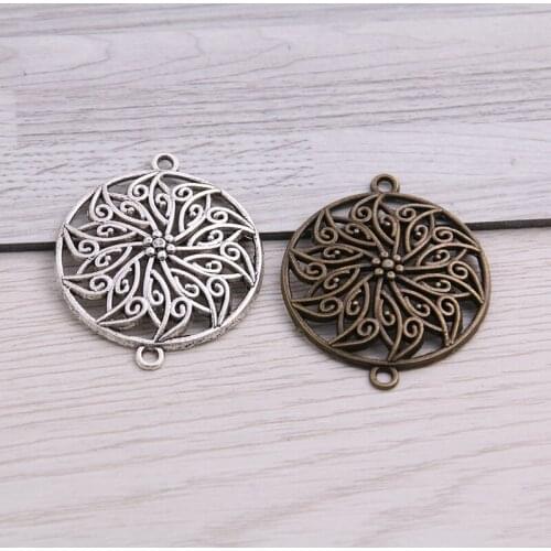 SWEET BELL 20pcs 29*35mm Two Color Zinc Alloy Vintage Round Flower Connectors Pendants Jewelry Making DIY Handmade Craft