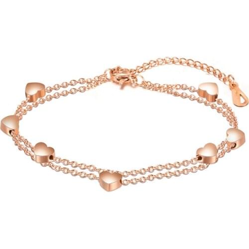 Modyle Fashion Heart Double layer Bracelets Bangles For Women Adjustable Temperament Stainless Steel Chain Bracelets Jewelry