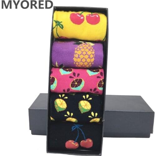 MYORED 5 pair/lot mens colorful funny socks cotton fruit series long sock for men causal bright multi-color wedding gift NO BOX