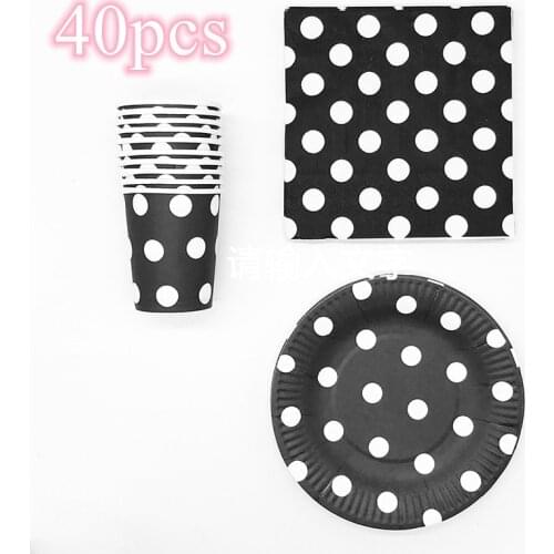 40pcs black and white dot birthday party bundles for 10 people dot disposable plates cups white dot disposable tableware