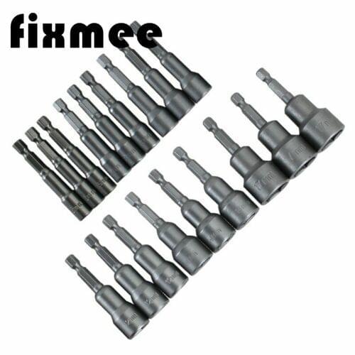 14pcs 6mm~19mm Professional Magnetic Nut Driver Set Metric Socket 1/4" Hex Shank Impact Drill Bit Adapter For Power Tools