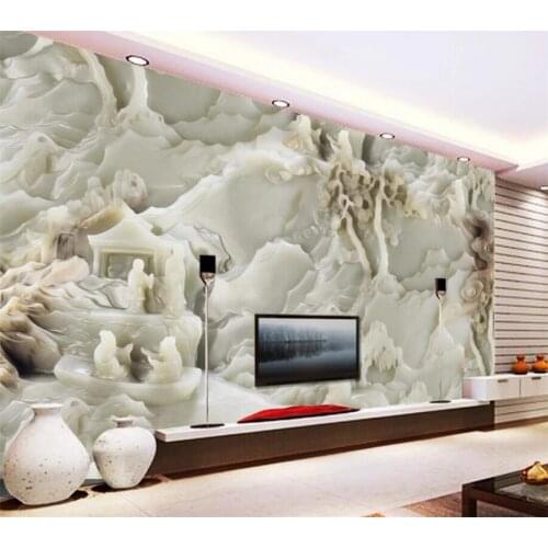 Custom large murals 3D wallpaper white marble jade carving landscape pavilion restaurant living room Decorative paintings обои