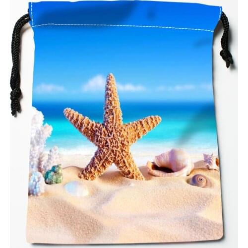 Custom Starfish Beach Drawstring Bags Wedding Party Christmas Gift Pouches Packing 18x22cm Satin Fabric Storage Bag 12.2