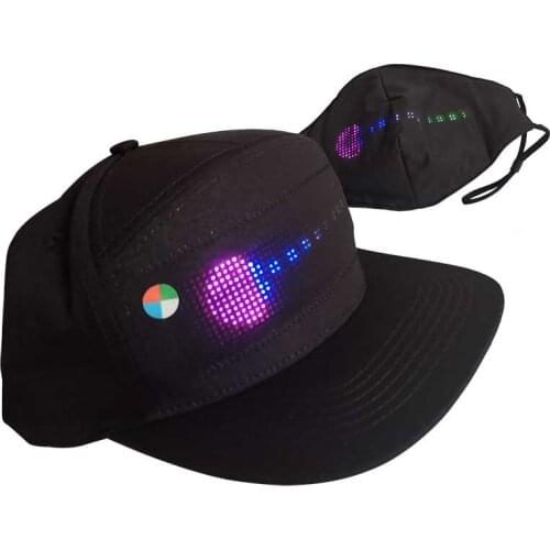 Rechargeable Bluetooth Mobile APP Control LED Sign Display Cap Text Image Editable Multi Language Support Outdoor Hats w/ Adjust
