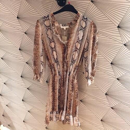 Patads French fashion dress slim fit spring and summer half sleeve snake skin print short skirt lady e19rython